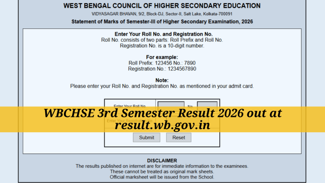 WBCHSE 3rd Semester Result 2026 out at result.wb.gov.in (Official website screengrab)