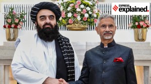 Union External Affairs Minister S Jaishankar during a meeting with his Afghani counterpart Amir Khan Muttaqi, in New Delhi.