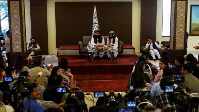 Afghanistans Taliban Foreign Minister Amir Khan Muttaqi attends a press conference in New Delhi, India October 12, 2025. REUTERS/Anushree Fadnavis