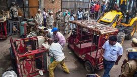 Bareilly: Municipal corporations employees demolish an illegal e-rickshaw charging centre linked to Mohsin Raza, a relative of arrested cleric Maulana Tauqeer Raza Khan, one of the accused in the recent violence in Bareilly during a protest in support of the 'I Love Muhammad' campaign, in Bareilly, Uttar Pradesh, Tuesday, Sept. 30, 2025. (PTI Photo)(PTI09_30_2025_000445A)