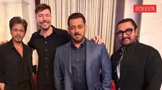 MrBeast poses with the Khan trio - Shah Rukh Khan, Salman Khan and Aamir Khan