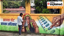Voter awareness mural in Patna An artist gives final touches to a voter awareness mural on the wall, in Patna, Bihar, on Wednesday. (ANI Photo)