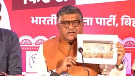 BJP leader Ravi Shankar Prasad addressing a press conference in Patna. (Source: PTI)