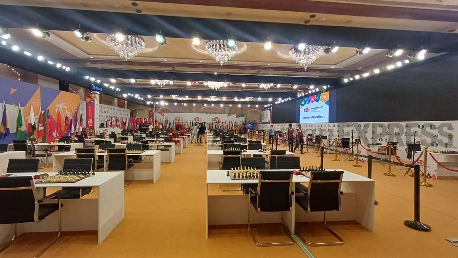With the FIDE World Cup being a knockout tournament and the number of players being pruned every three days, the look of the playing hall will be a constant work in progress. (Express Photo by Amit Kamath)