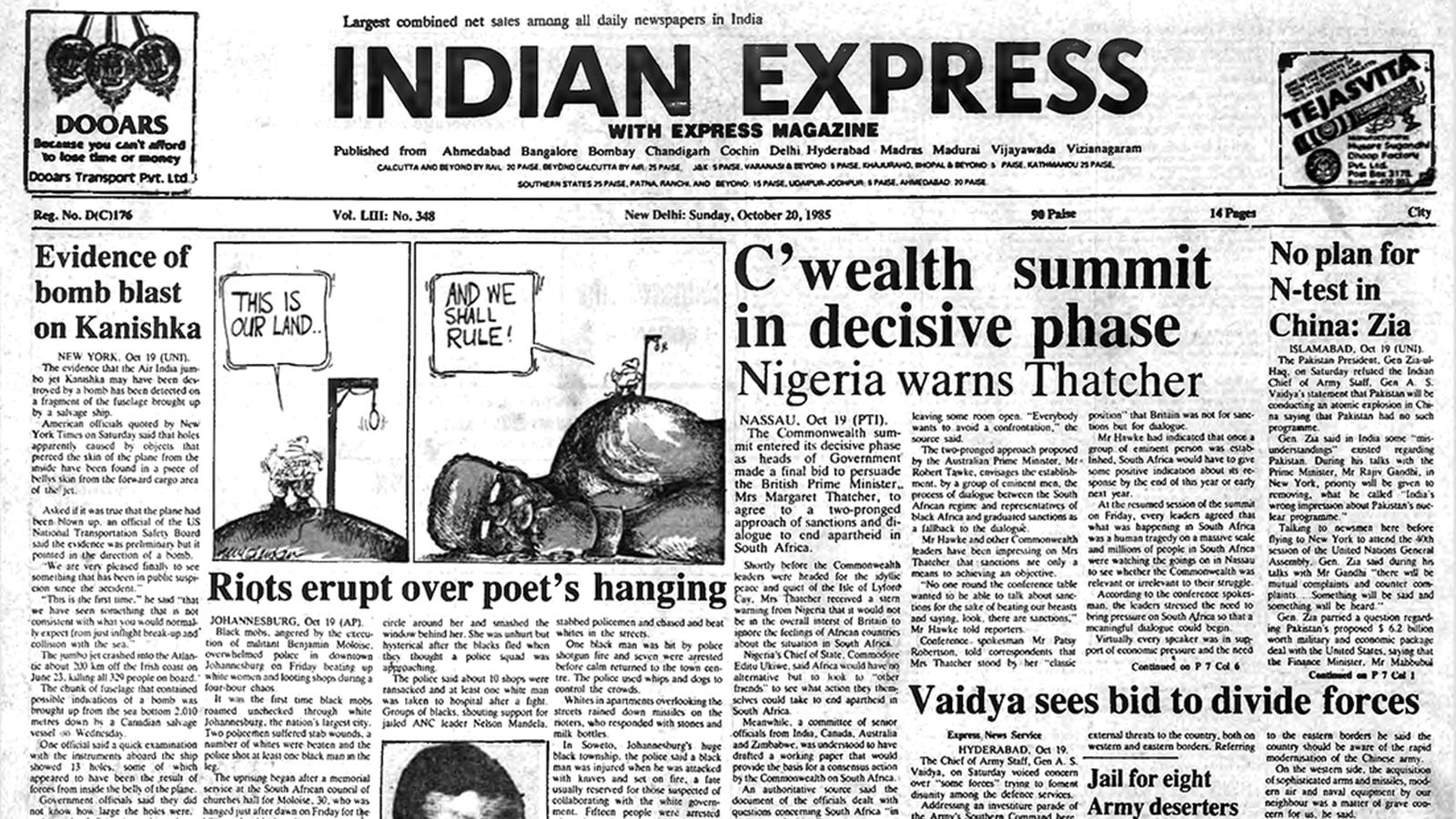 October 20, 1985, Forty Years Ago: Riots in South Africa
