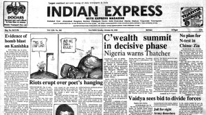This is the front page of The Indian Express published on October 20, 1985.