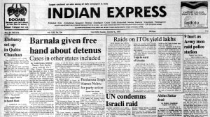 This is the front page of The Indian Express published on October 06, 1985.