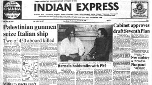 This is the front page of The Indian Express published on October 09, 1985.