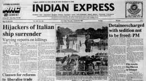 This is the front page of The Indian Express published on October 10, 1985.