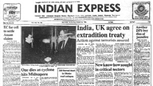 This is the front page of The Indian Express published on October 16, 1985.
