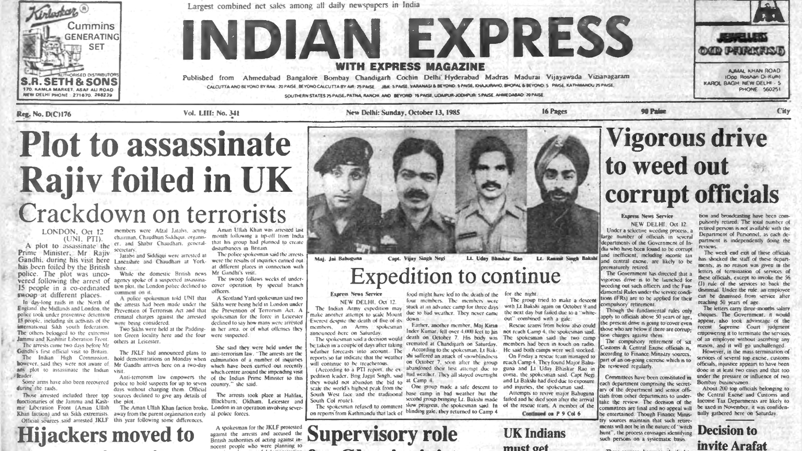 October 13, 1985, Forty Years Ago: Plot to Kill PM