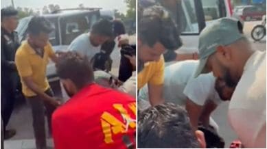 As DGP O P Singh got out of the vehicle to see the injured, people immediately gathered there.