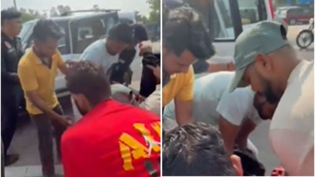 As DGP O P Singh got out of the vehicle to see the injured, people immediately gathered there.