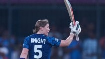 On Sunday, 143 days after the injury that left her gutted, Knight lifted her arms up with a big smile. In front of packed stands in Indore, she scored her third ODI century and the first since September 2021. (AP Photo)
