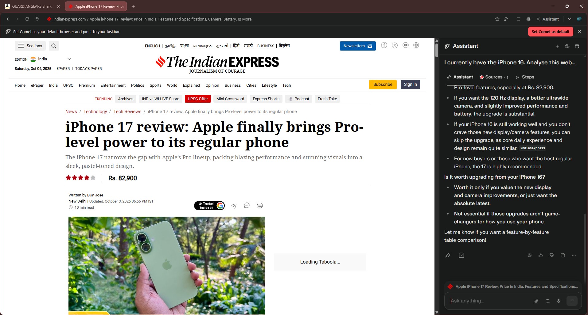 Comet can summarise webpages without having to leave the tab.