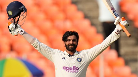 India's total reached 437/5 at the time that Jadeja took the single to reach the milestone, their lead having swollen to 274. (AP Photo)