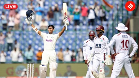 IND vs WI 2nd Test Live Cricket Score: Yashasvi Jaiswal scored his seventh Test century. (Express Photo by Praveen Khanna)