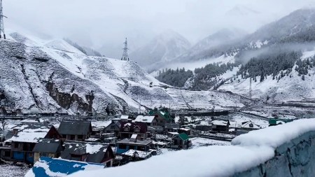 Snow-covered area after a fresh spell of snowfall in Sonamarg