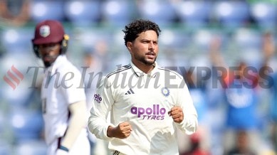 Kuldeep Yadav romped to a fifth five-wicket haul in his 15th Test match on Sunday. (Express Photo by Praveen Khanna)
