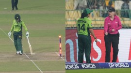 Pakistan captain Fatima Sana was seen having a lengthy chat with the fourth umpire after the decision was announced. (Disney+Hotstar screenshot/AP Photo)