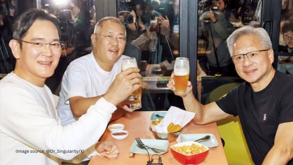 nvidia Jensen Huang shares a ‘love shot’ with Samsung and Hyundai chiefs