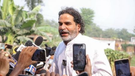 West Champaran: Jan Suraaj chief Prashant Kishor speaks to the media amid campaign for Bihar Assembly polls, in West Champaran, Bihar, Friday, Oct. 24, 2025. (PTI Photo)