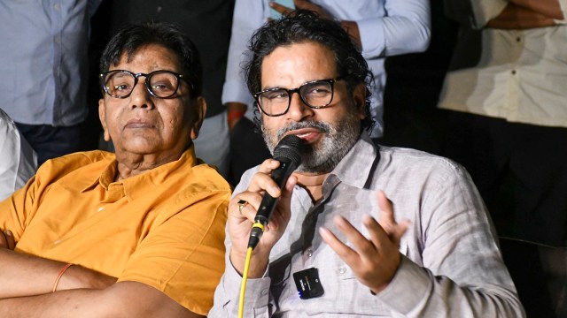 Jan Suraaj chief Prashant Kishor addresses a press conference, in Patna