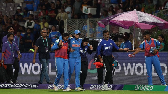 Pratika Rawal sustained an injury to her knee and ankle while fielding. (Express Photo by Amit Chakravarty)