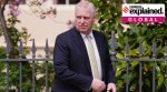 Prince Andrew looks round as he leaves after attending the Easter Matins Service at St. George's Chapel, Windsor Castle, England, April 20, 2025.