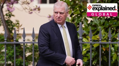 Prince Andrew looks round as he leaves after attending the Easter Matins Service at St. George's Chapel, Windsor Castle, England, April 20, 2025.