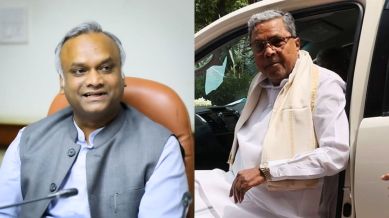 Speaking to reporters at Mysuru, Siddaramaiah (right) said that “evil forces” always resorted to such tactics. "(Priyank Kharge) He is not afraid of the threats," the chief minister said.