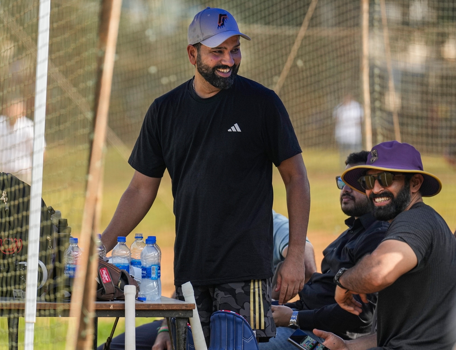 Rohit Sharma and Abhishek Nayar during the India veteran's practice session at Shivaji Park in Mumbai. (PTI Photo)