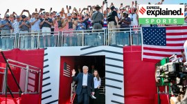 US President Donald Trump arrives for the Ryder Cup tournament.