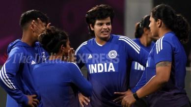 Recalled to the setup after Pratika Rawal’s ankle injury ruled her out of the tournament, Shafali Verma spoke about how India needed to avoid panicking and keep things simple against Australia on Thursday. (Express Photo by Amit Chakravarty)
