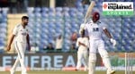 West Indies batsman Jayden Seales caught by Washington Sundar on a Jasprit Bumrah ball during the fourth day of the last Test cricket match between India and West Indies, at the Arun Jaitley Stadium in New Delhi on Monday.