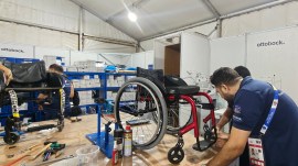 A Wheelchair being repaired before the competition on Thursday (Express Photo)