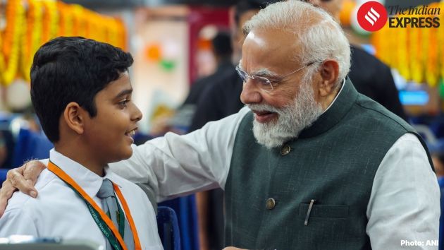Modi interacted with a group of school children aboard one of the trains