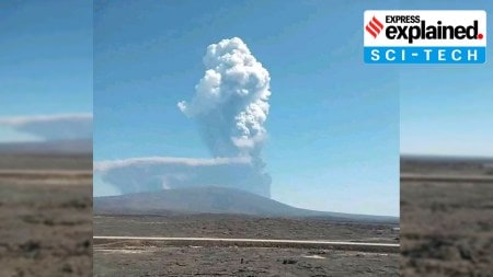 In this photo released by the Afar Government Communication Bureau, ash billows from an eruption of the long-dormant Hayli Gubbi Volcano in Ethiopia's Afar region, Sunday, Nov. 23, 2025. AP/PTI