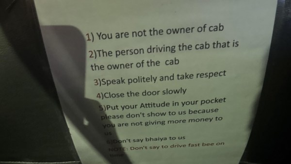 Bengaluru cab driver's rules for passengers
