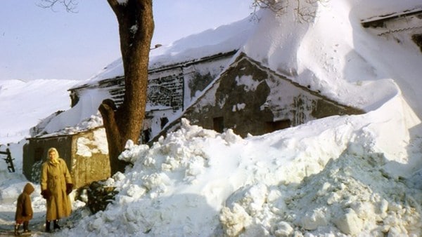 Deep snow near Burrow-with-Burrow, Lancashire, England, January 1963.