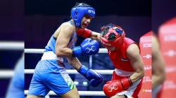Preeti in action vs Uktamova Nigina in the World Boxing Cup Finals Greater Noida, 2025 at Shaheed Vijay Singh Pathik Sports Complex. (PHOTO: BFI)