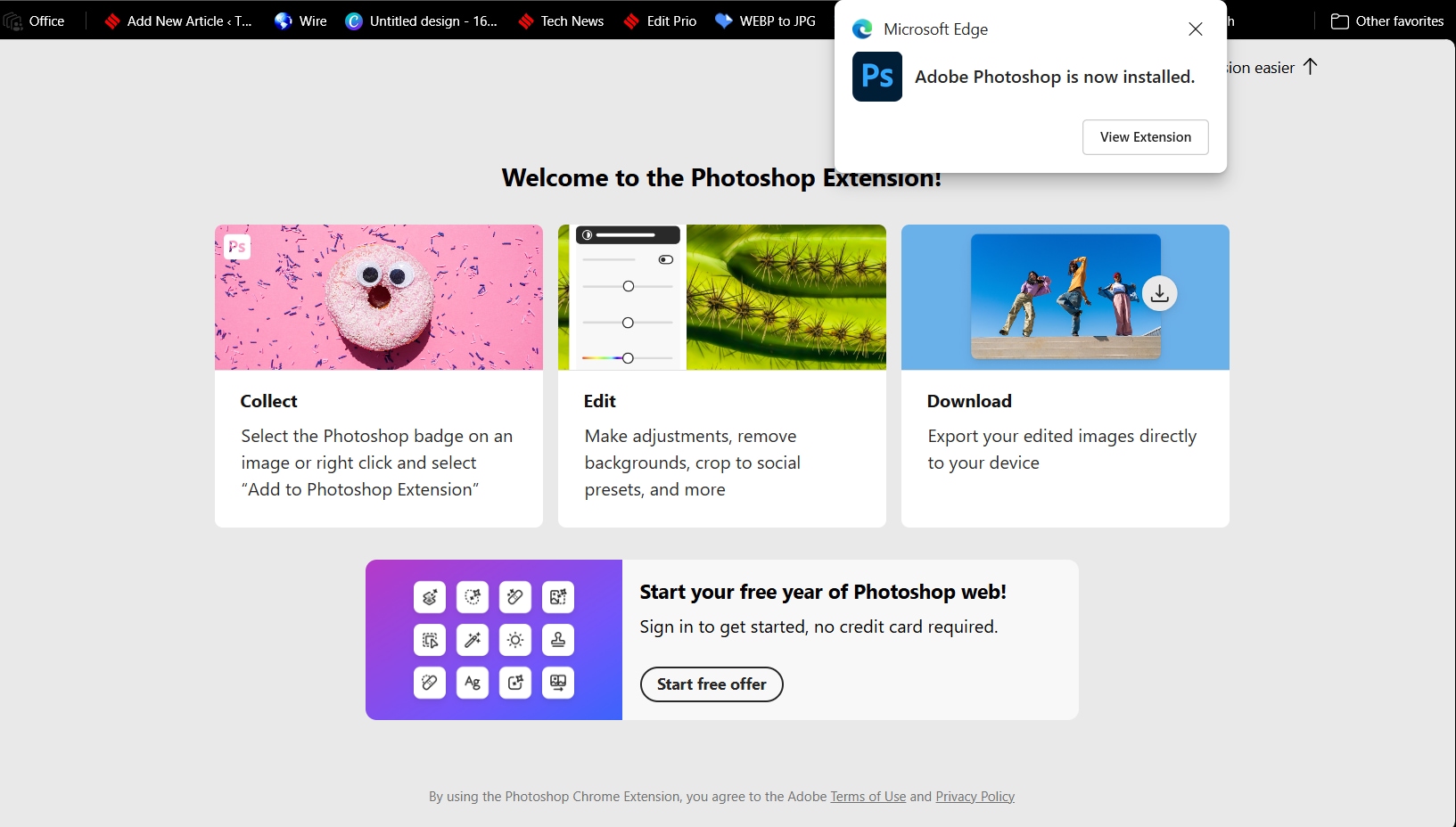 Users will be redirected to the Photoshop web page once they install the extension.