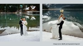 Their officiant, Cole Hofstra, was equally ready to perform the wedding in the extreme weather conditions