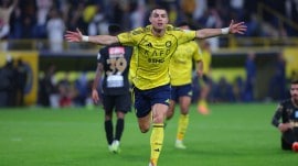 Cristiano Ronaldo celebrates his goal for Al Nassr against Al Khaleej in Saudi Pro League game. (X/Al Nassr)