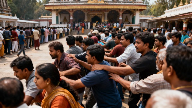 Crowd and queue management in Guruvayoor Sree Krishna Temple.