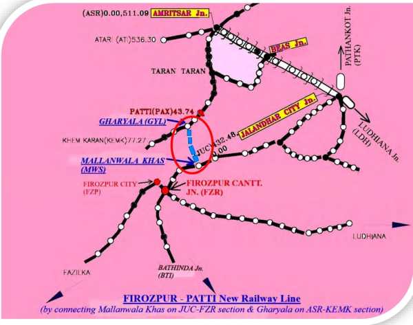 A map of the new Ferozepur-Patti rail link. (Source: Minister of Railways)