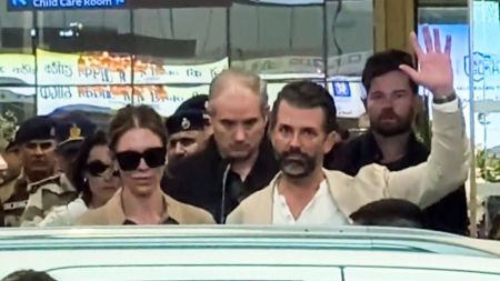 American businessman and son of US President Donald Trump, Donald Trump Jr., arrives in Udaipur, on Friday. (ANI Video Grab)