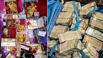 Gold jewellery and cash seized by ED during coordinated money laundering searches against coal mafia at 40 premises in West Bengal and Jharkhand. (PTI Photo)