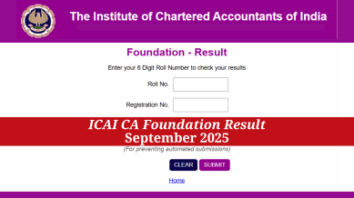 ICAI CA Foundation Result September 2025 at icai.nic.in (Website screengrab, graphically altered)