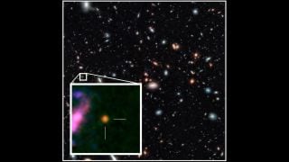 Nevertheless, Zavala pointed out that GHZ2 does not exhibit certain classic indicators of active galactic nucleus activity, implying that star formation might primarily fuel the galaxy, potentially via supermassive stars with masses significantly exceeding that of the sun, or through atypical star formation processes. (Image: Royal Astronomical Society)